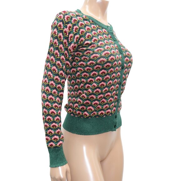 King Louie Organic cotton Graphic cardigan roundneck muffin sycamore green S - Picture 4 of 6